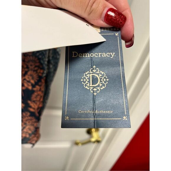 Democracy Blue & Rust Boho Open Front Kimono sz S/M NWT - Picture 5 of 7